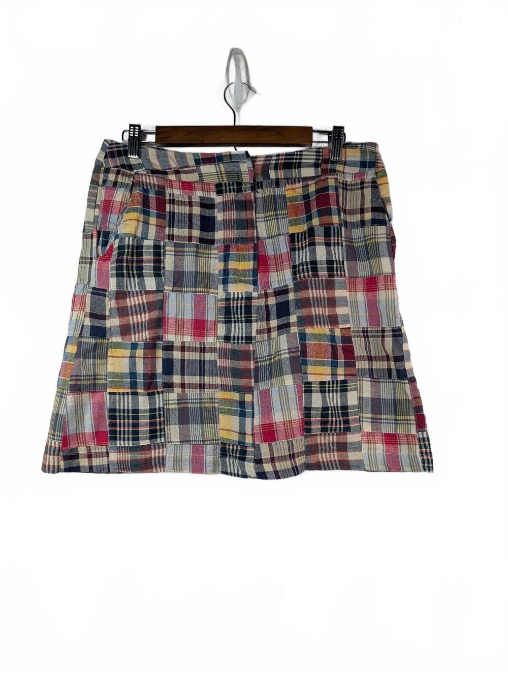 Marina Luna 100% Cotton Madras Plaid Patchwork Mini Skirt with Pockets Size 8